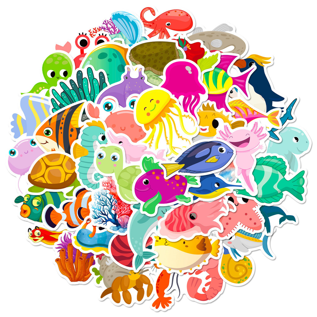 50Pcs Marine Life Stickers - C - Aquarium And Marine 评论和价格